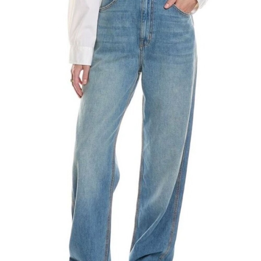 THE GREAT. High-Rise Wide-Leg Jeans in Light Blue Denim